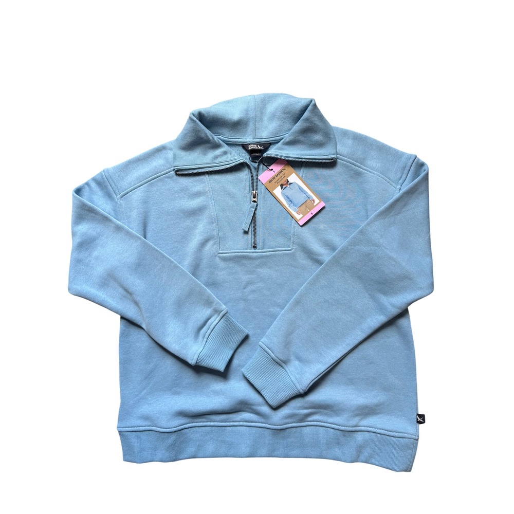 Eddie Bauer Womens Quarter Zip Pullover Sweatshirt Light Blue Ribbed Small NWT